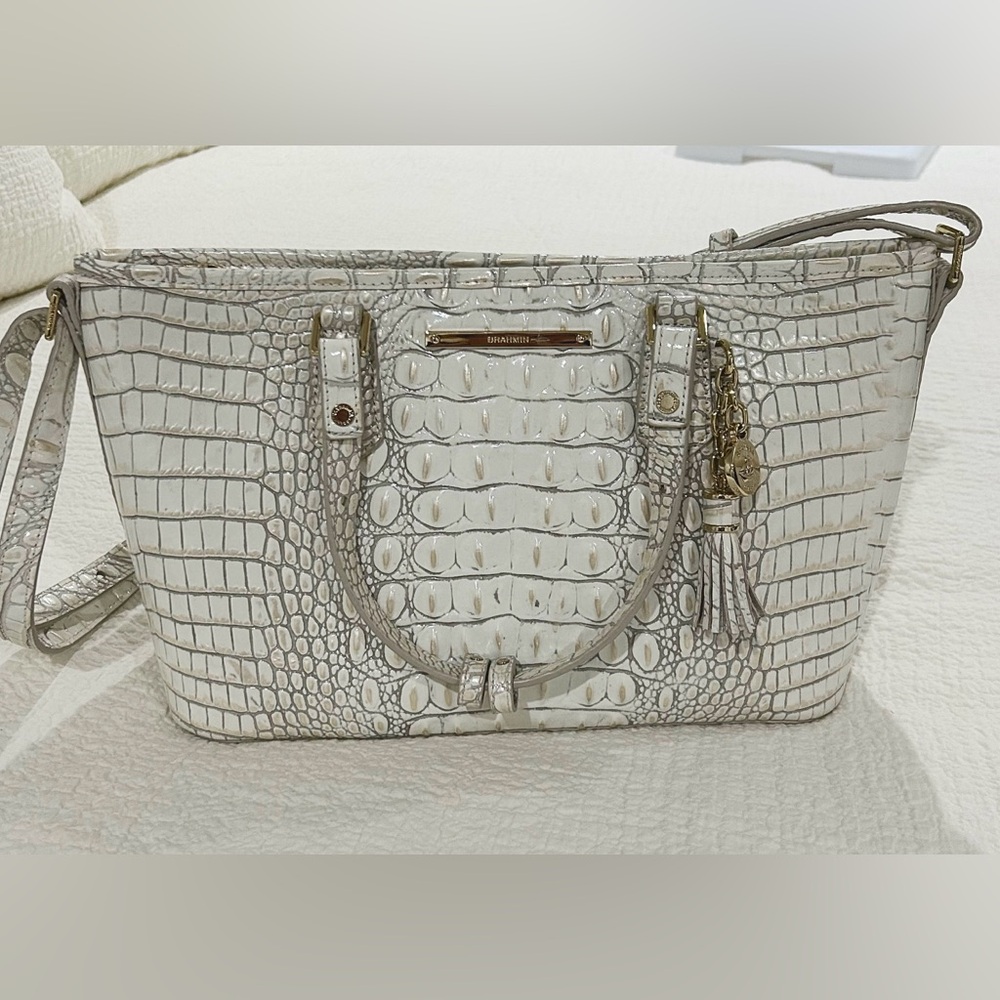 Brahmin Mini Asher Moonrise Melbourne Genuine Croc-embossed Leather Crossbody